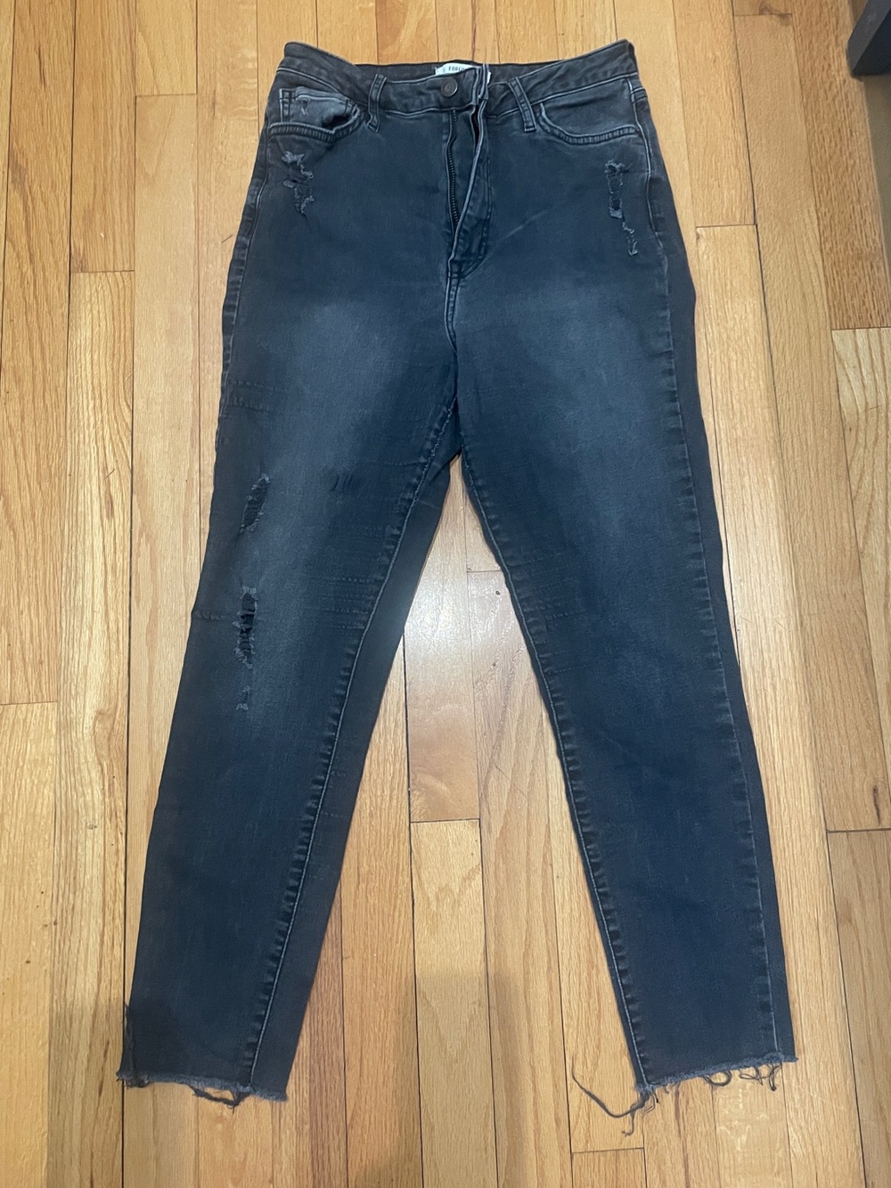 Forever 21 Black Straight-Leg Distressed Women's Jeans